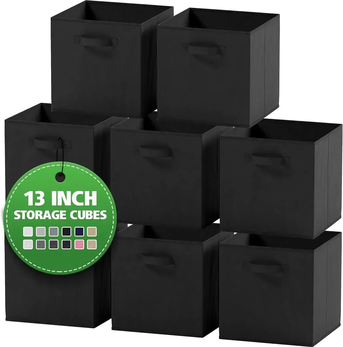 8-Pack Fabric Storage Cubes for Cube Organizer – 13 Inch Heavy Duty Black Bins with Handles