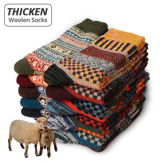 🧦 5-Pack Men's Thick Wool Winter Socks – Vintage Thermal Crew Socks for Boots & Cold Weather