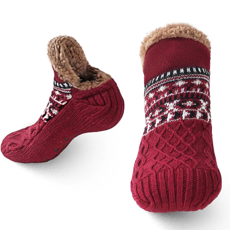 Fuzzy Fleece-Lined Non-Slip Slipper Socks – Super Warm Knit Indoor Home Wear (Unisex)