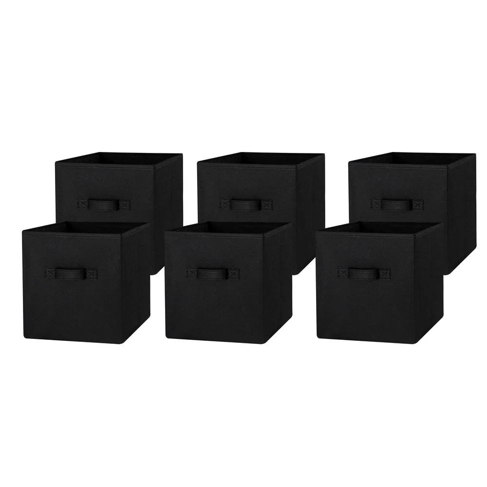 Collapsible Fabric Storage Cubes 6-Pack – Black Cube Organizer Bins with Handles, Foldable Storage for Clothes, Books & Home Office