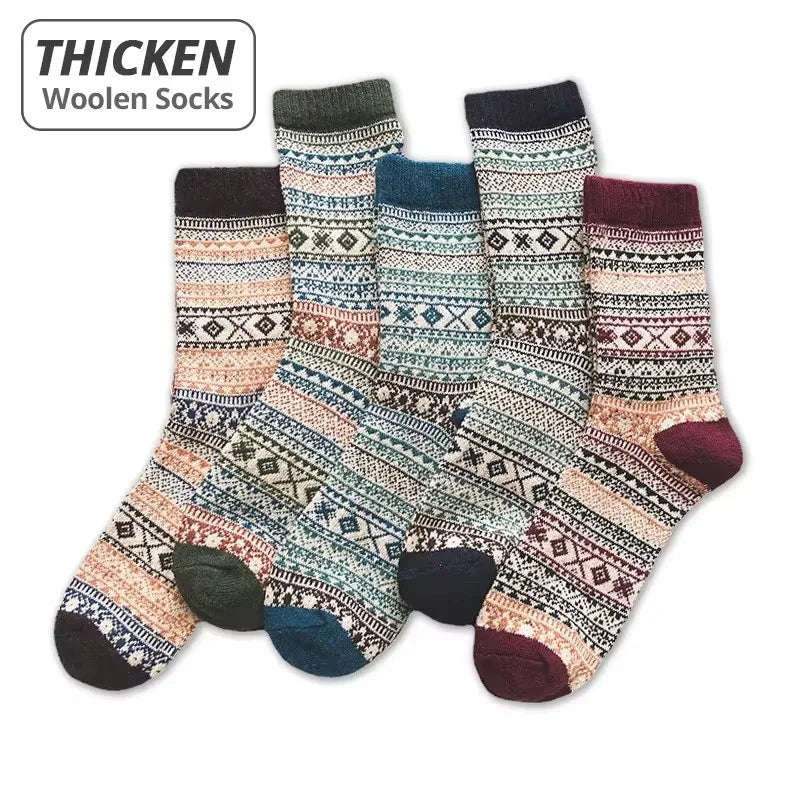 🧦 5-Pack Men's Thick Wool Winter Socks – Vintage Thermal Crew Socks for Boots & Cold Weather