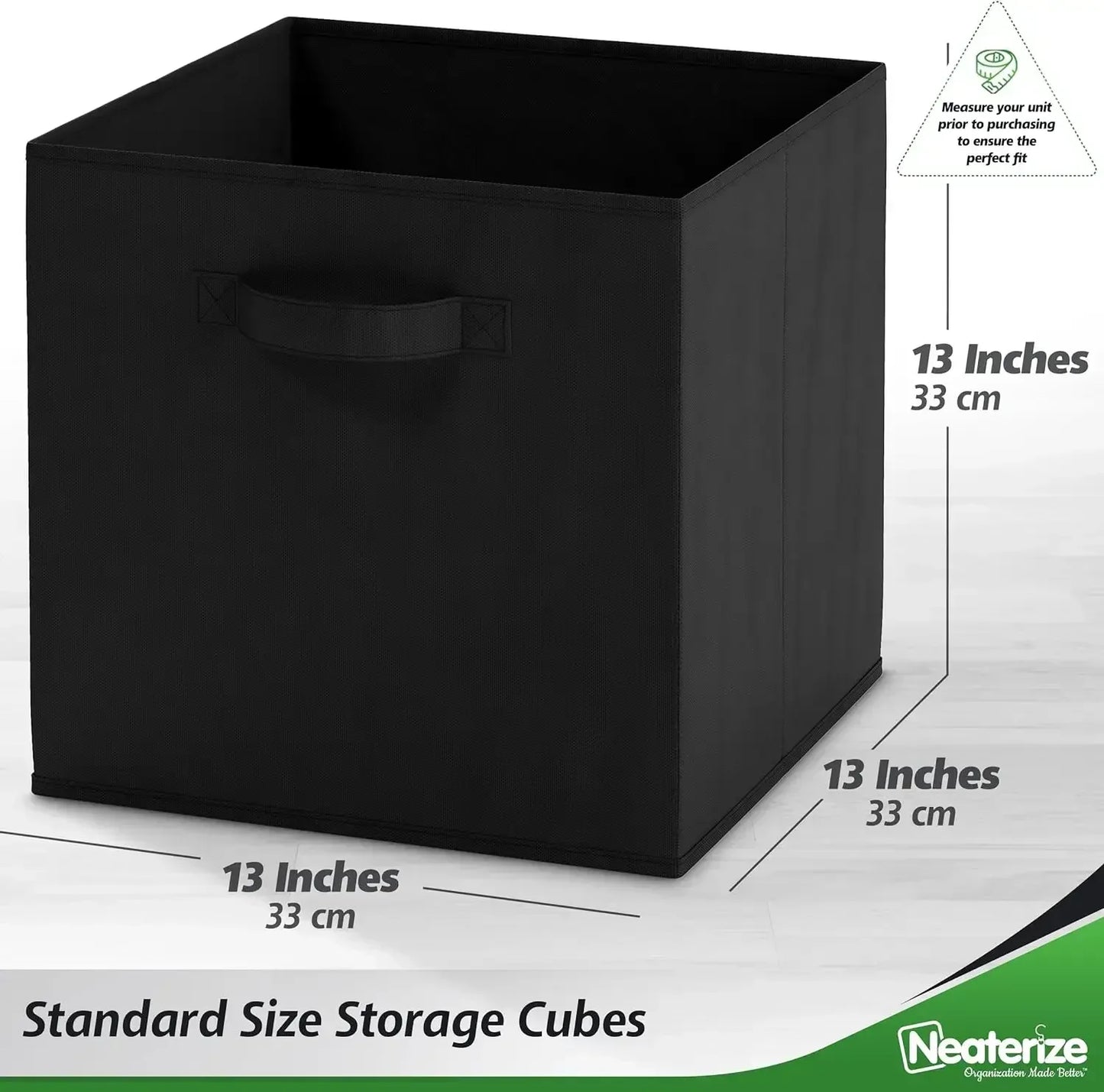 8-Pack Fabric Storage Cubes for Cube Organizer – 13 Inch Heavy Duty Black Bins with Handles