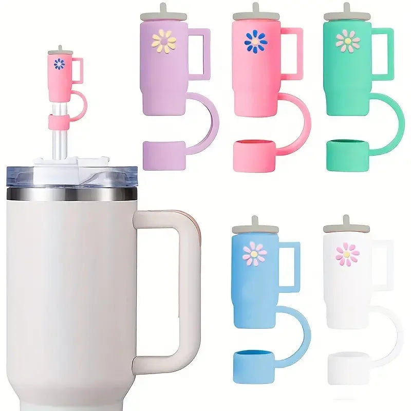 5-Pack Silicone Straw Covers for Stanley 30 & 40 Oz Tumblers – Cute Mini Tumbler with Flower Design (10mm)