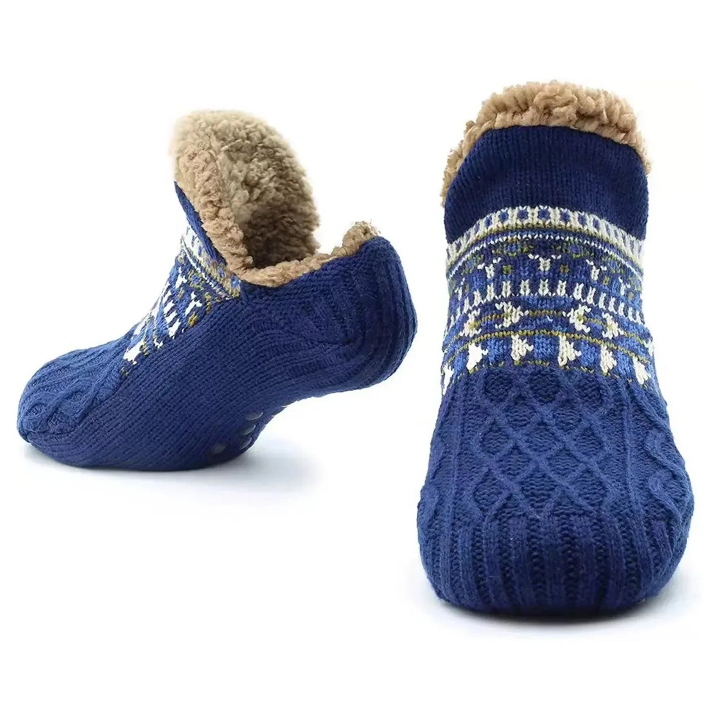 Fuzzy Fleece-Lined Non-Slip Slipper Socks – Super Warm Knit Indoor Home Wear (Unisex)