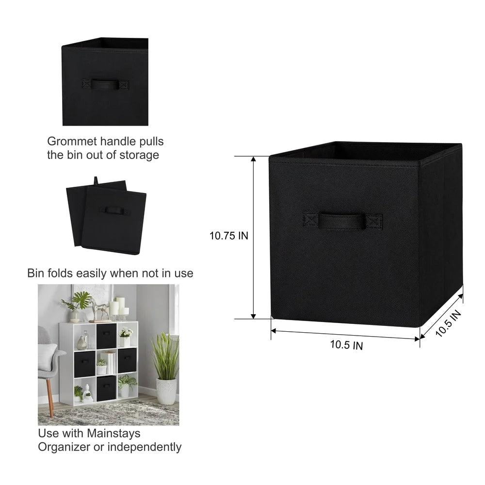 Collapsible Fabric Storage Cubes 6-Pack – Black Cube Organizer Bins with Handles, Foldable Storage for Clothes, Books & Home Office