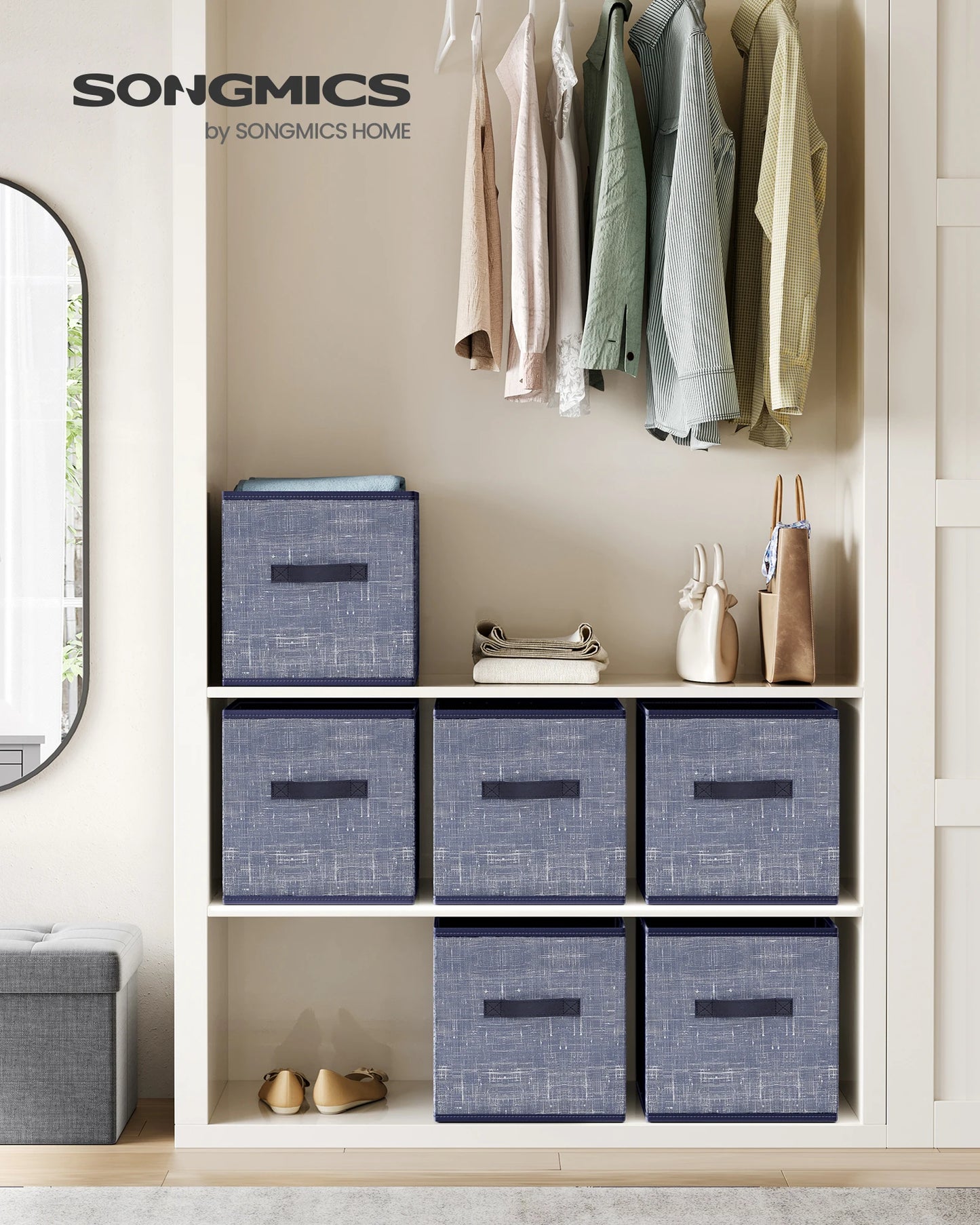 Foldable Fabric Storage Cubes 6-Pack – 11.8" Non-Woven Closet Organizer Bins with Dual Handles for Shelves, Clothes & Home Organization