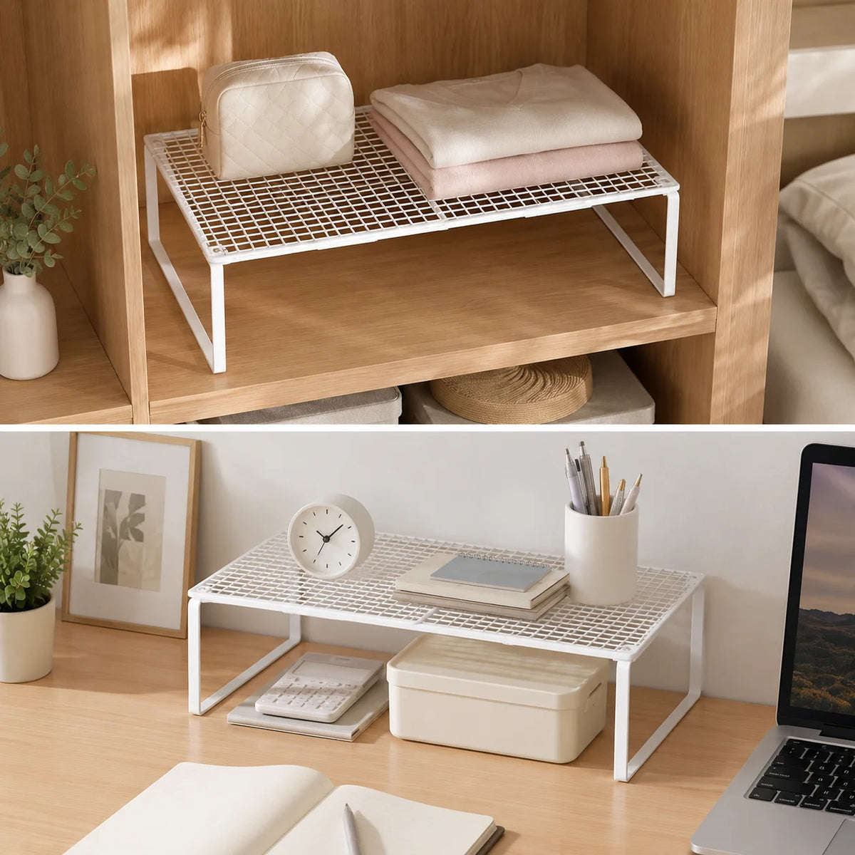 Expandable Metal Closet Shelf Organizer – Stackable, Black or White