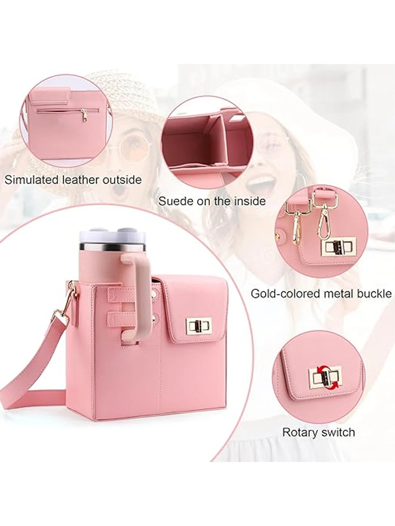 Women's Portable Water Bottle Carrier Bag with Handle Slot – Stylish Crossbody Purse & Drink Holder