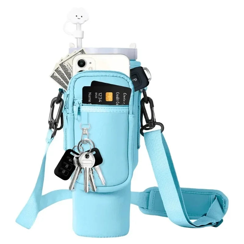 Insulated Neoprene Water Bottle Carrier Bag – Crossbody Pouch with Phone Pocket & Adjustable Strap for Stanley 40oz Tumbler