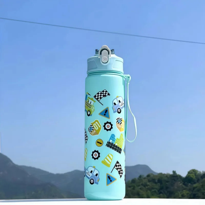 750ml Dinosaur Kids Water Bottle with Silicone Straw – Leakproof Plastic Sippy Cup for Summer