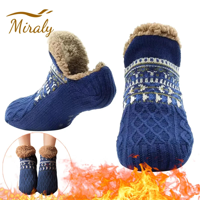 Fuzzy Fleece-Lined Non-Slip Slipper Socks – Super Warm Knit Indoor Home Wear (Unisex)