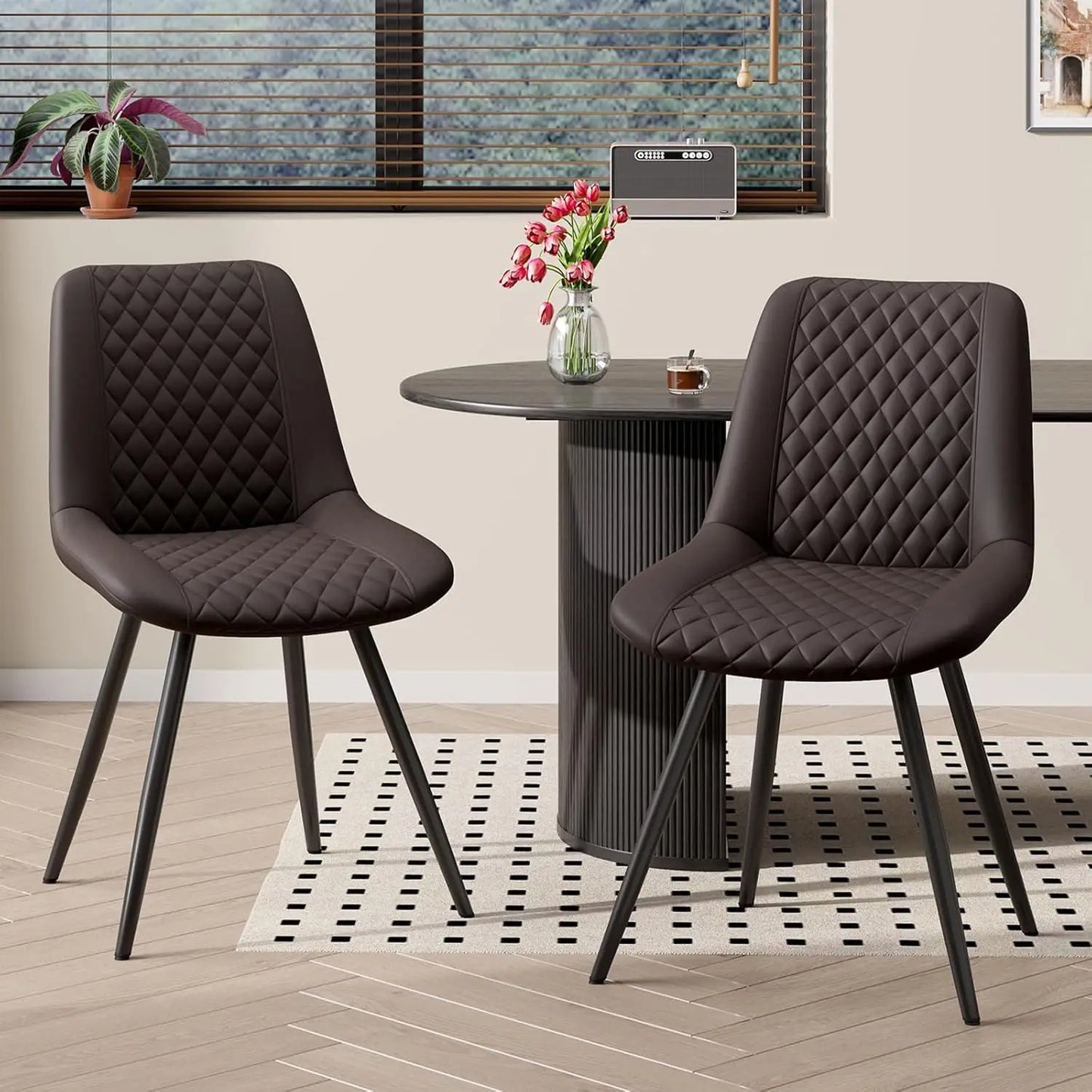 Set of 4 Modern PU Leather Dining Chairs with Metal Legs – Ergonomic & Upholstered Kitchen Chairs for Dining Room or Office