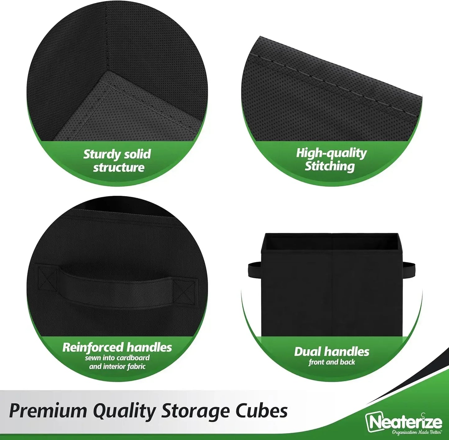 8-Pack Fabric Storage Cubes for Cube Organizer – 13 Inch Heavy Duty Black Bins with Handles