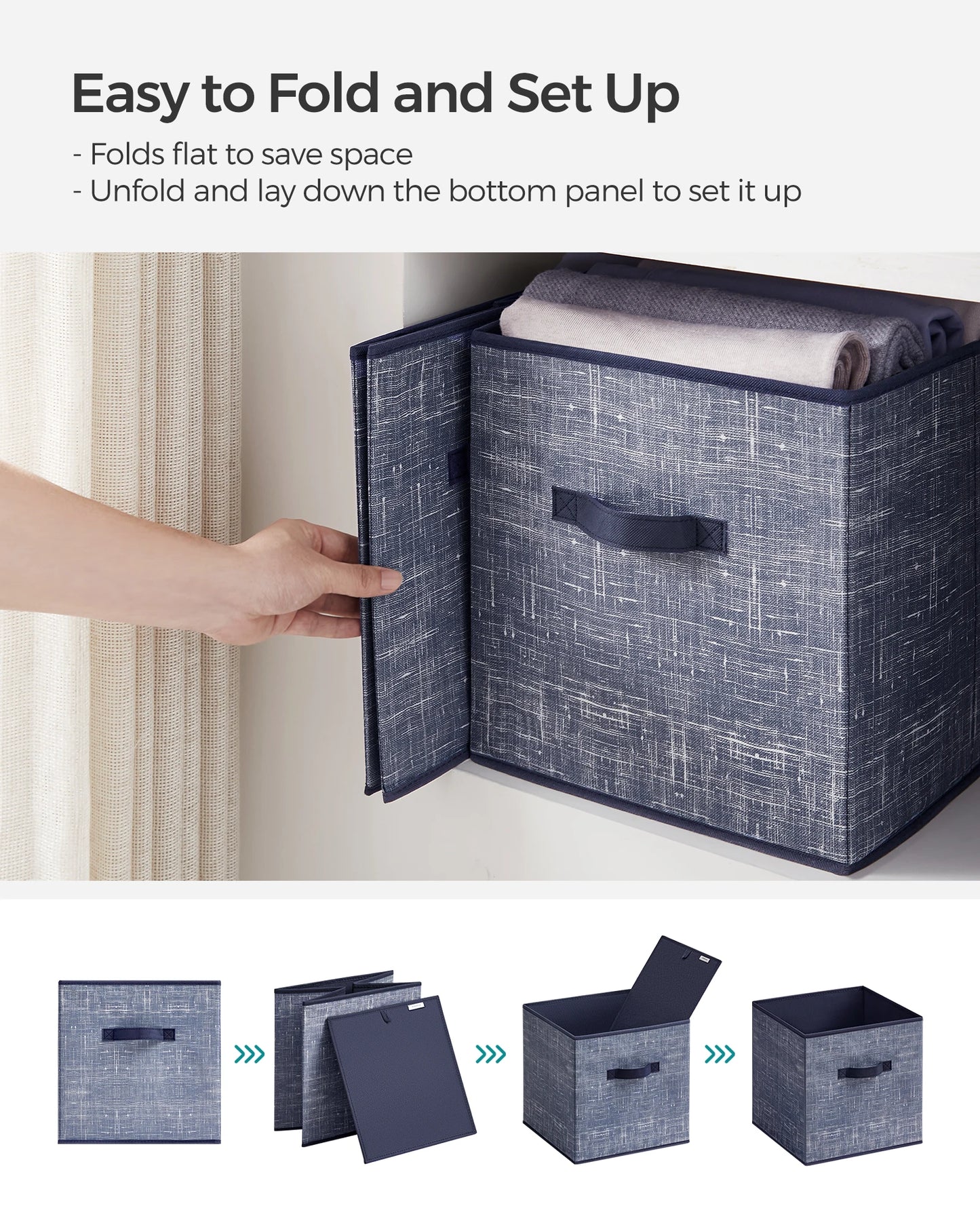 Foldable Fabric Storage Cubes 6-Pack – 11.8" Non-Woven Closet Organizer Bins with Dual Handles for Shelves, Clothes & Home Organization