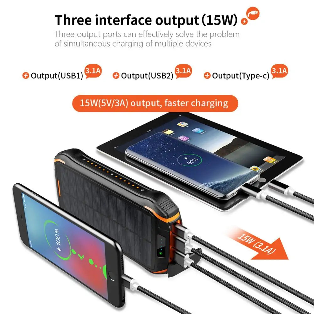 Solar-Powered Wireless Charging Power Bank for Phones | 26800mAh | 18 LED Flash light - goosavvy.com
