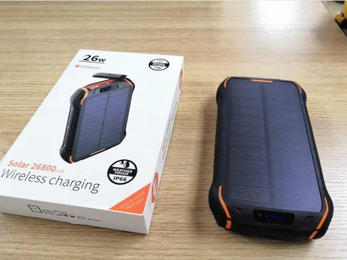 Solar-Powered Wireless Charging Power Bank for Phones | 26800mAh | 18 LED Flash light - goosavvy.com