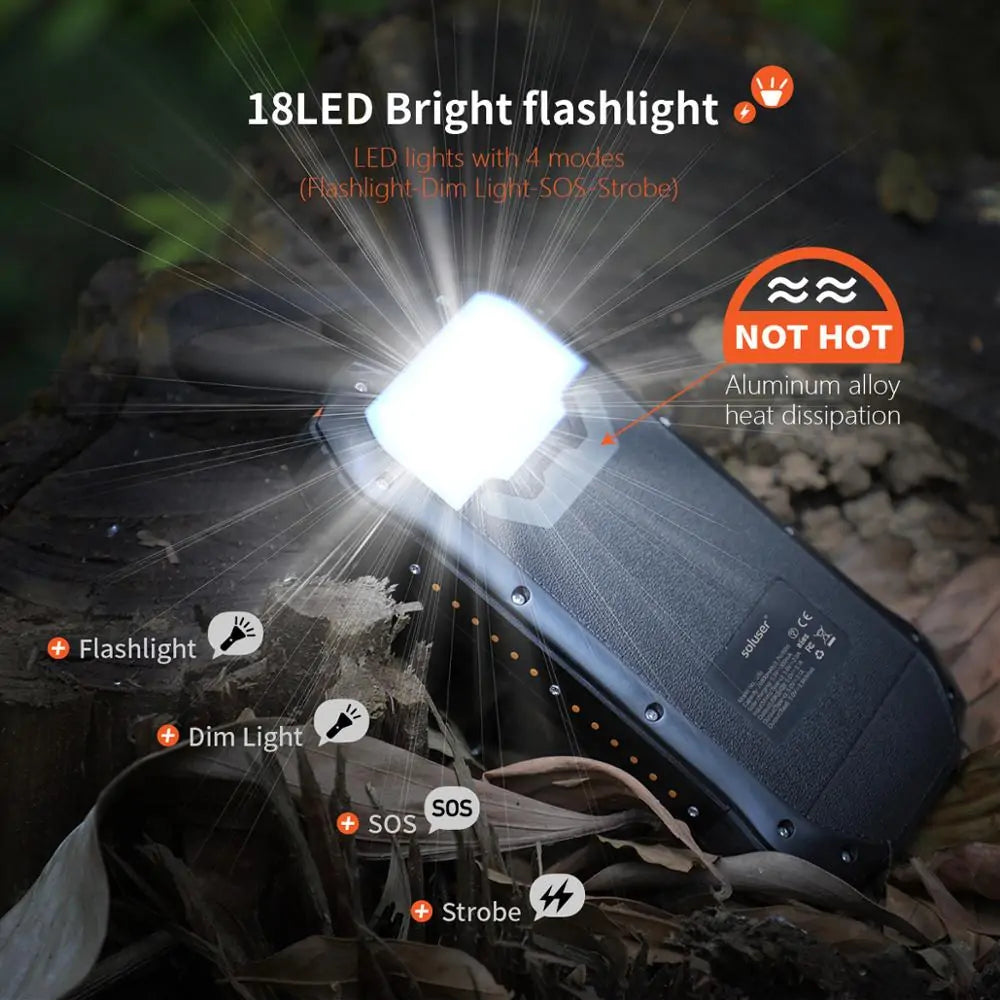 Solar-Powered Wireless Charging Power Bank for Phones | 26800mAh | 18 LED Flash light - goosavvy.com