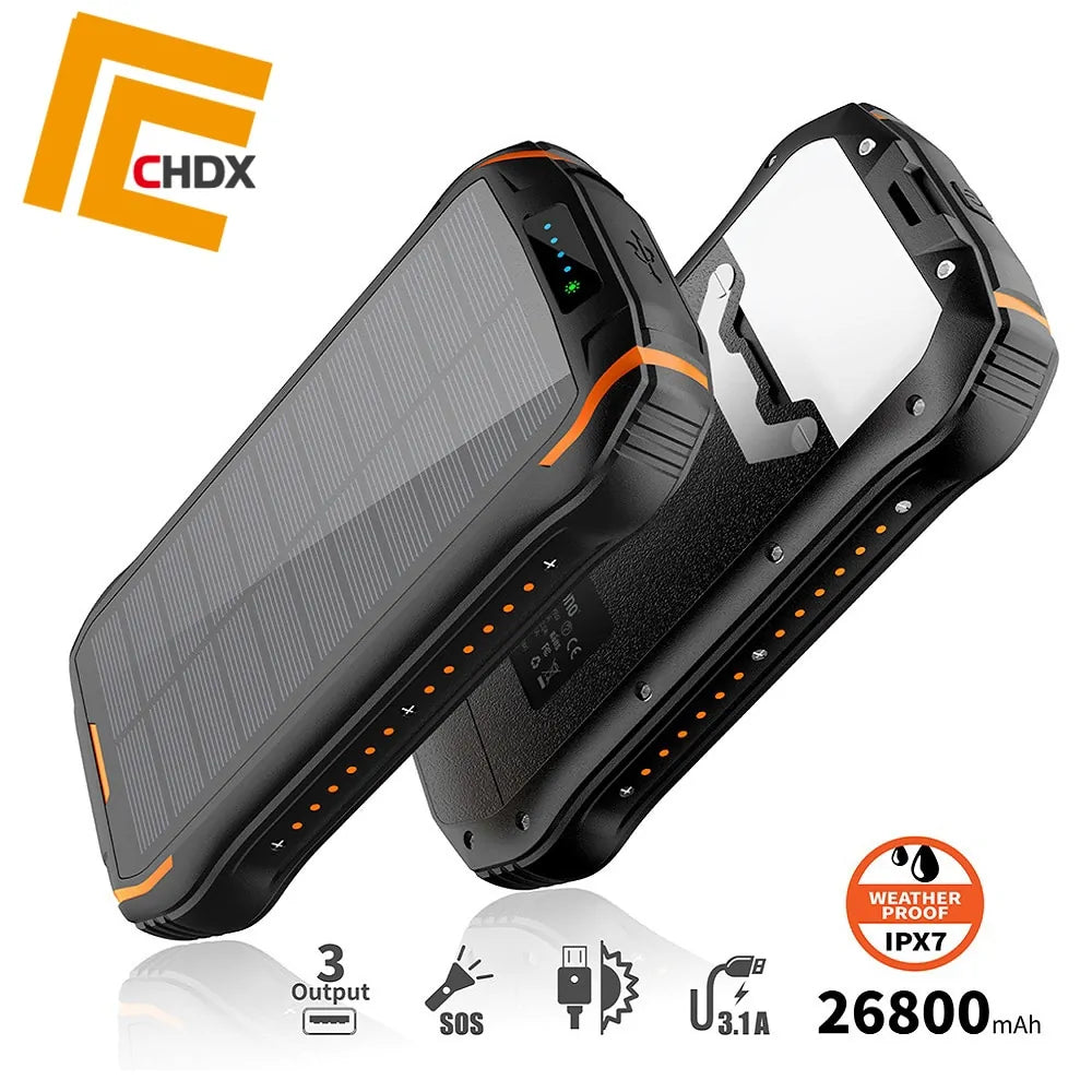 Solar-Powered Wireless Charging Power Bank for Phones | 26800mAh | 18 LED Flash light - goosavvy.com