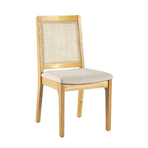 Set of 2 Solid Wood Dining Chairs with Rattan Inset Back, Natural Finish