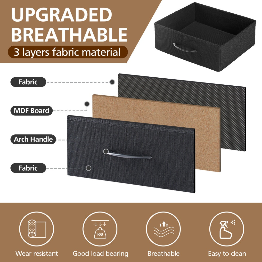 ️ 16" Nightstand with Fabric Drawers, Charging Station & LED Lights