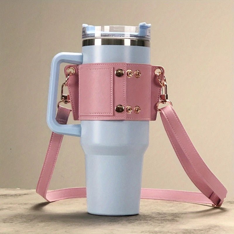 Adjustable Faux Leather Tumbler Carrier Strap – Crossbody Holder for 40oz Cups & Water Bottles - goosavvy.com