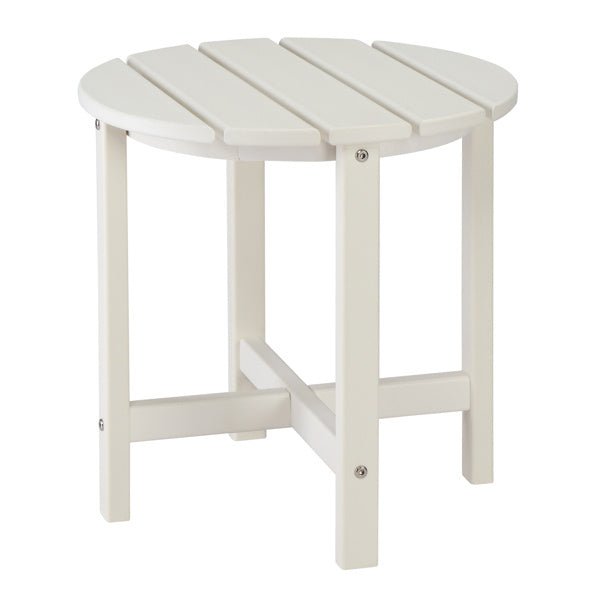 All - Weather White Round Outdoor Side Table – Poly Lumber Patio End Table - goosavvy.com