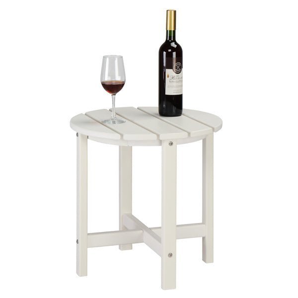 All - Weather White Round Outdoor Side Table – Poly Lumber Patio End Table - goosavvy.com