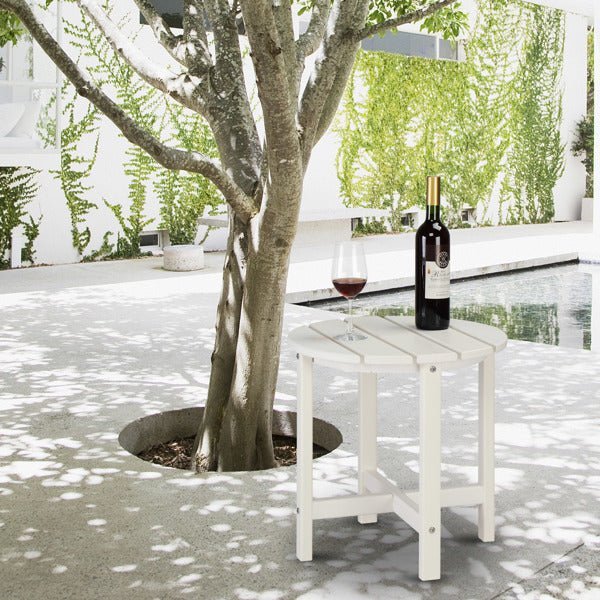 All - Weather White Round Outdoor Side Table – Poly Lumber Patio End Table - goosavvy.com