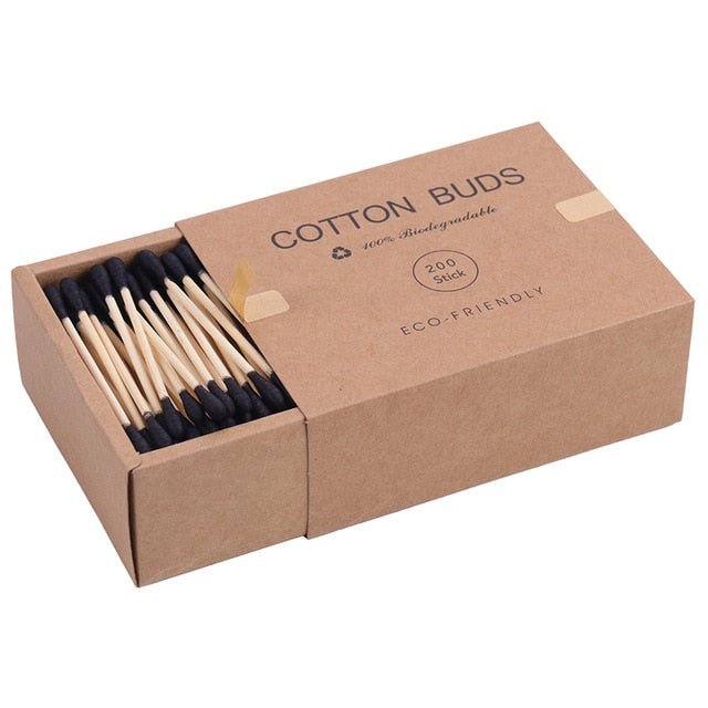 Bamboo Cotton Swabs | Double Sided Compostable Cotton Buds | Organic Q Tips | 200 pieces - goosavvy.com