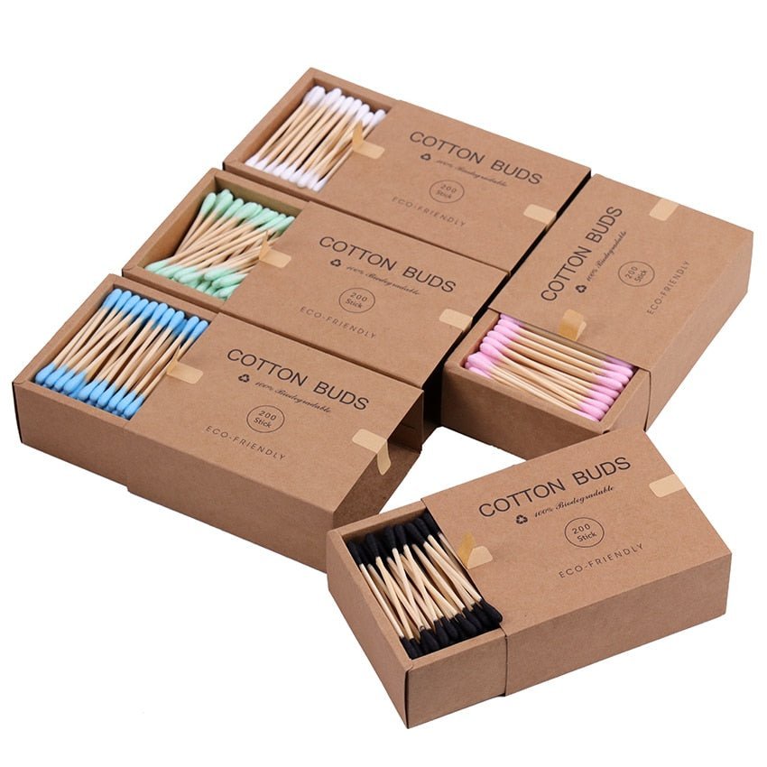 Bamboo Cotton Swabs | Double Sided Compostable Cotton Buds | Organic Q Tips | 200 pieces - goosavvy.com