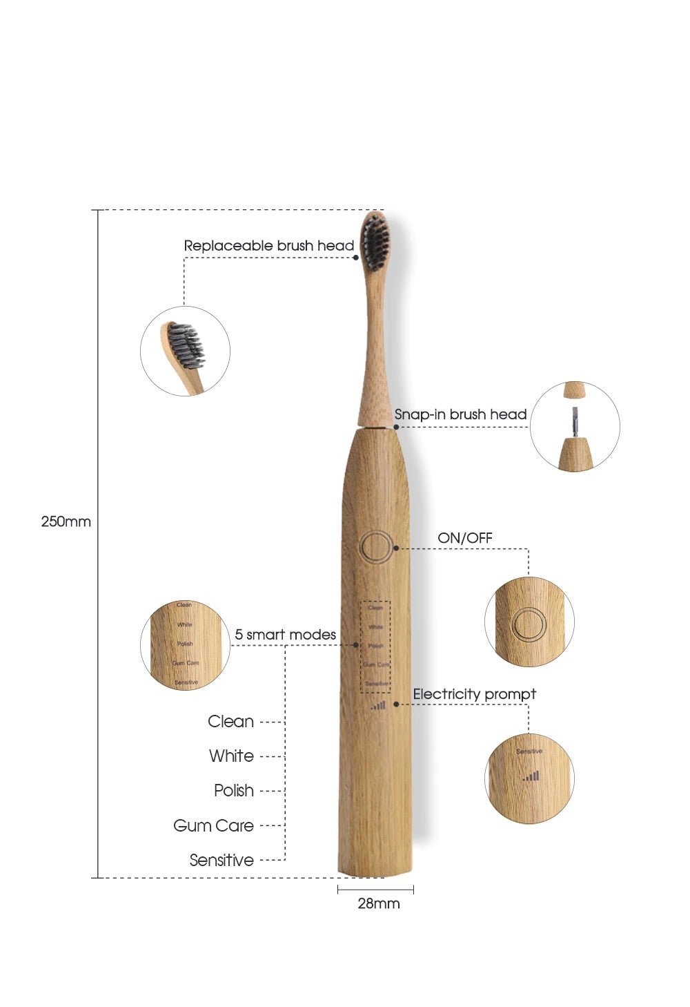 Bamboo Electric Toothbrush with Nylon Bristles (USB or wireless charging) - goosavvy.com