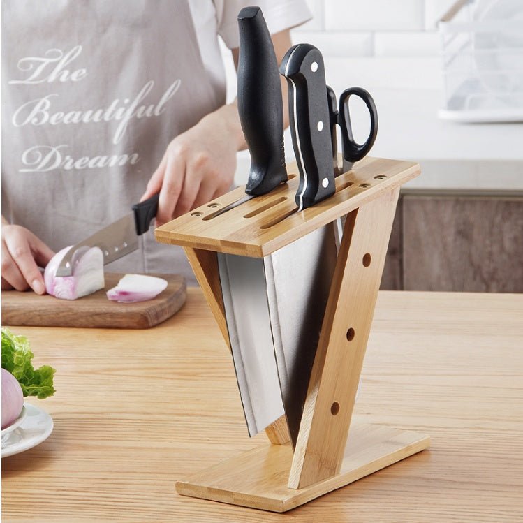 Bamboo Kitchen Knife & Scissor Holder – Cross-Frame Stand - goosavvy.com