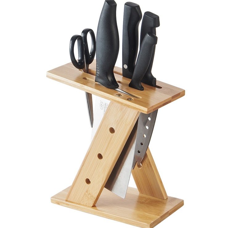Bamboo Kitchen Knife & Scissor Holder – Cross-Frame Stand - goosavvy.com