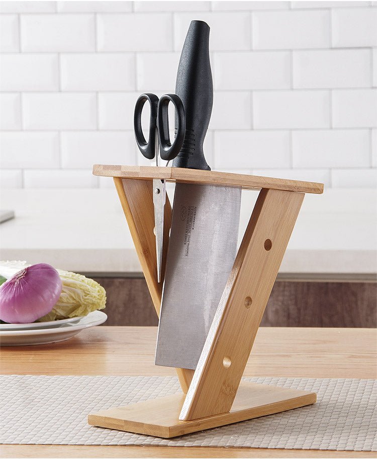 Bamboo Kitchen Knife & Scissor Holder – Cross-Frame Stand - goosavvy.com