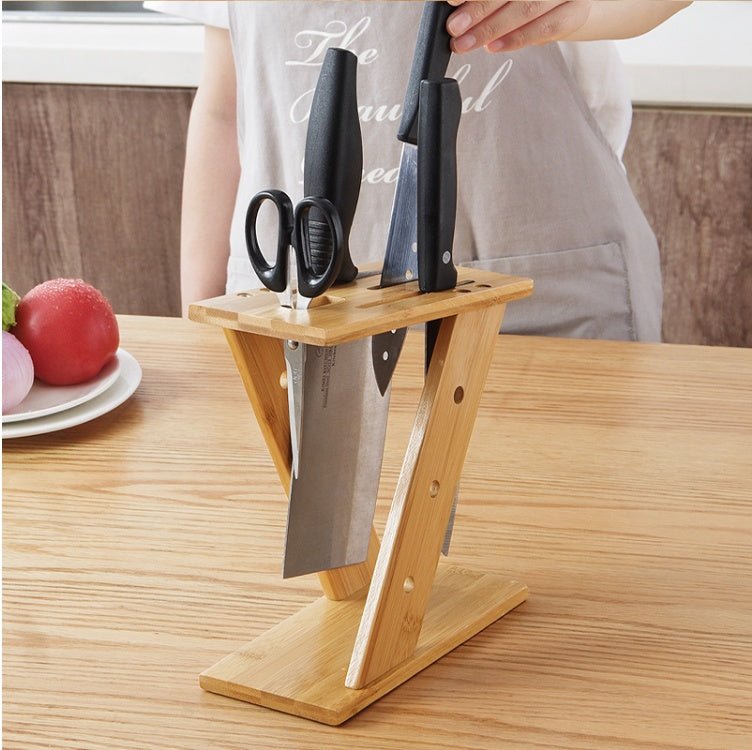 Bamboo Kitchen Knife & Scissor Holder – Cross-Frame Stand - goosavvy.com