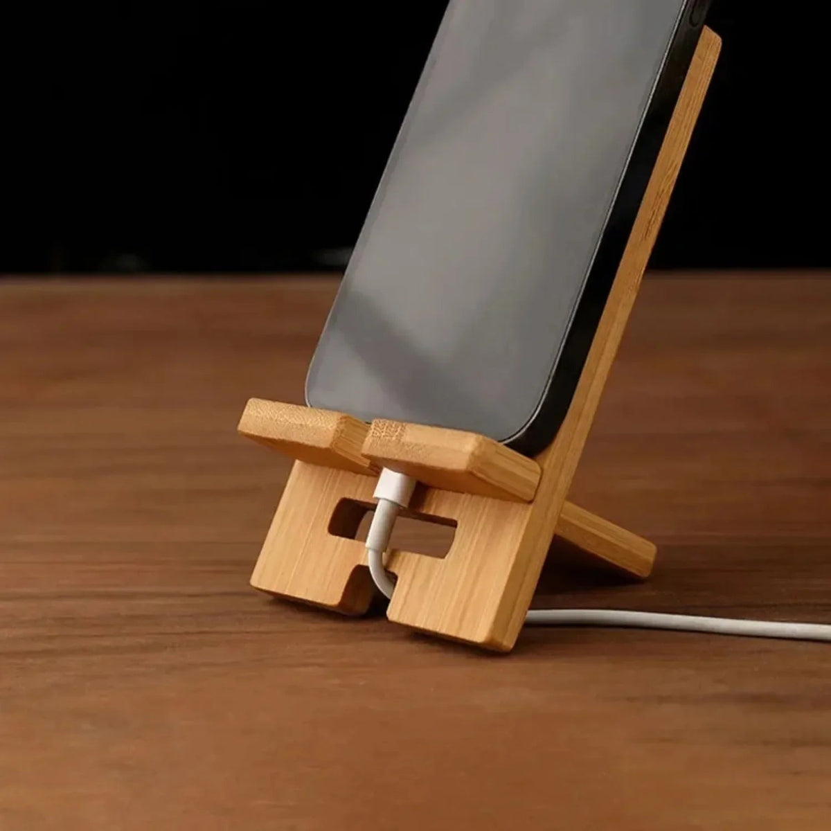 Bamboo Phone Stand with Charging Cable Slot - goosavvy.com