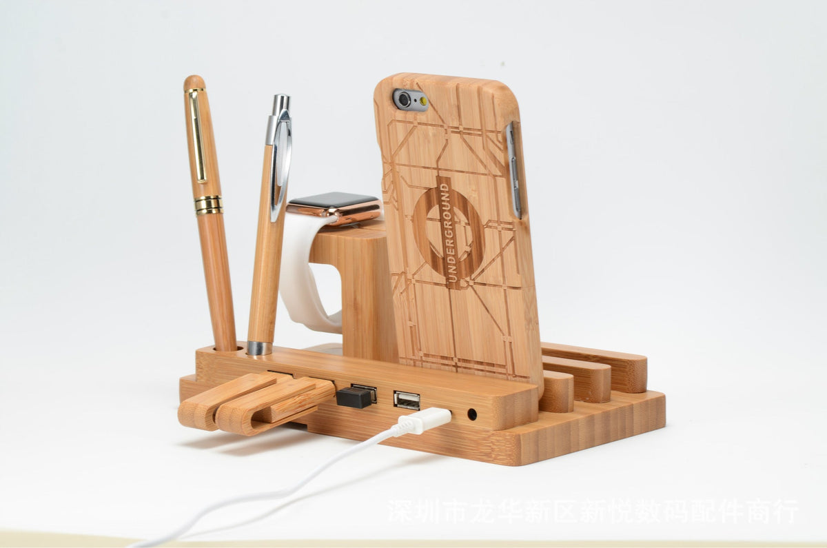 Bamboo Phone, Tablet & Apple Watch Desk Organizer and Charging Dock - goosavvy.com