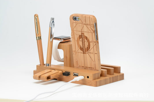 Bamboo Phone, Tablet & Apple Watch Desk Organizer and Charging Dock - goosavvy.com