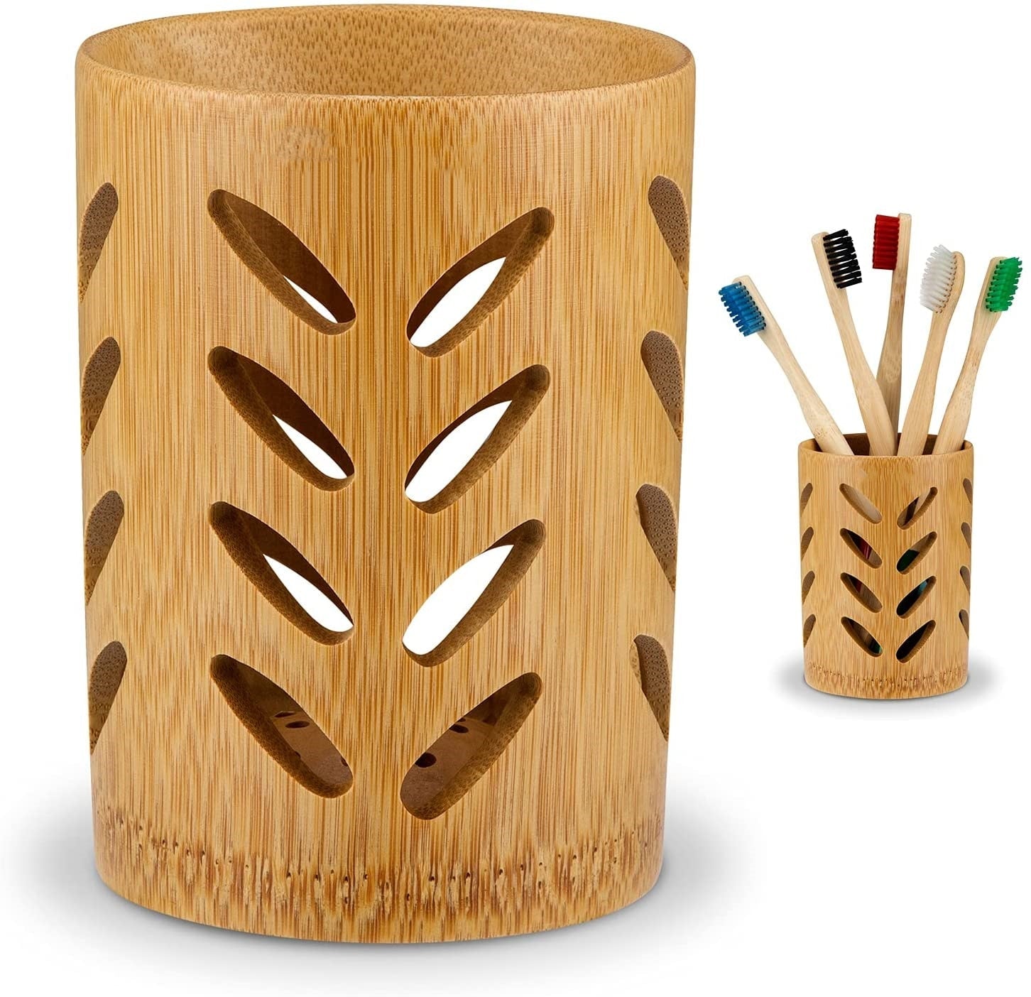 Bamboo Toothbrush and Toothpaste Holder | Wooden Toothbrush Cup | Pencil Holder | Makeup Brush Holder - goosavvy.com