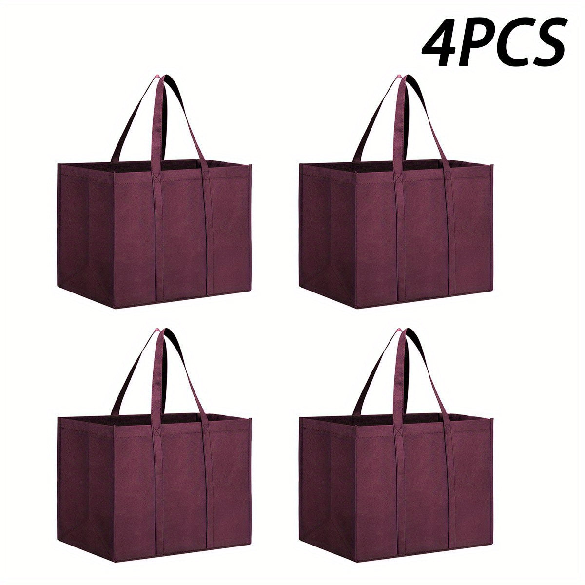 4-Pack Heavy-Duty Reusable Shopping Bags - Durable Non-Woven Tote in Purple & Teal Mix - Reinforced, Foldable, Spacious Grocery Carryall