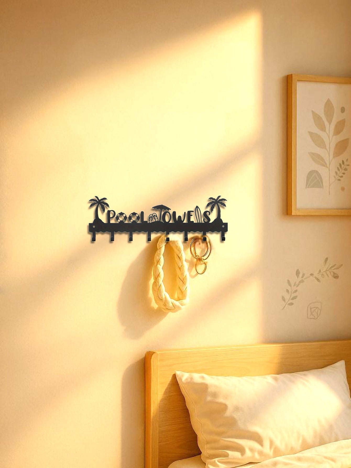 Beach Themed Metal Wall Towel Rack with 8 Hooks – Pool Towel, Robe, & Swimsuit Organizer - goosavvy.com