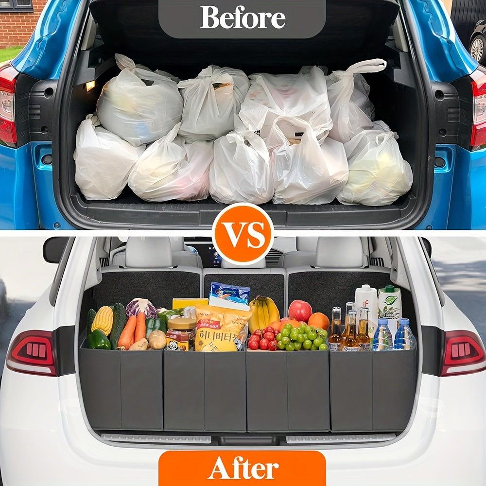 benefits of resuable foldable large non woven fabric shopping bag showing organized car trunk