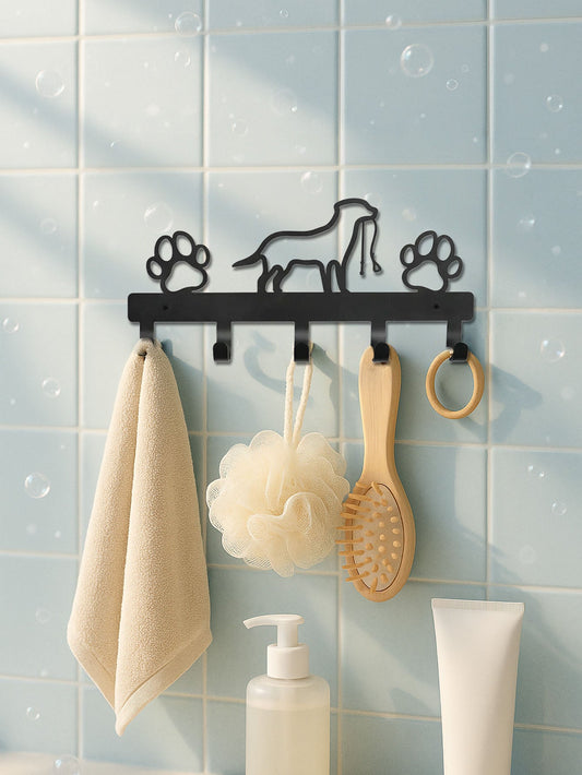 Black Metal Dog & Paws Wall Rack with 5 Hooks – Decorative Key, Leash, and Towel Holder (12.5 in.) - goosavvy.com