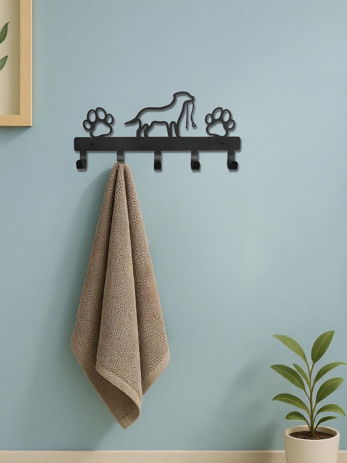 Black Metal Dog & Paws Wall Rack with 5 Hooks – Decorative Key, Leash, and Towel Holder (12.5 in.) - goosavvy.com