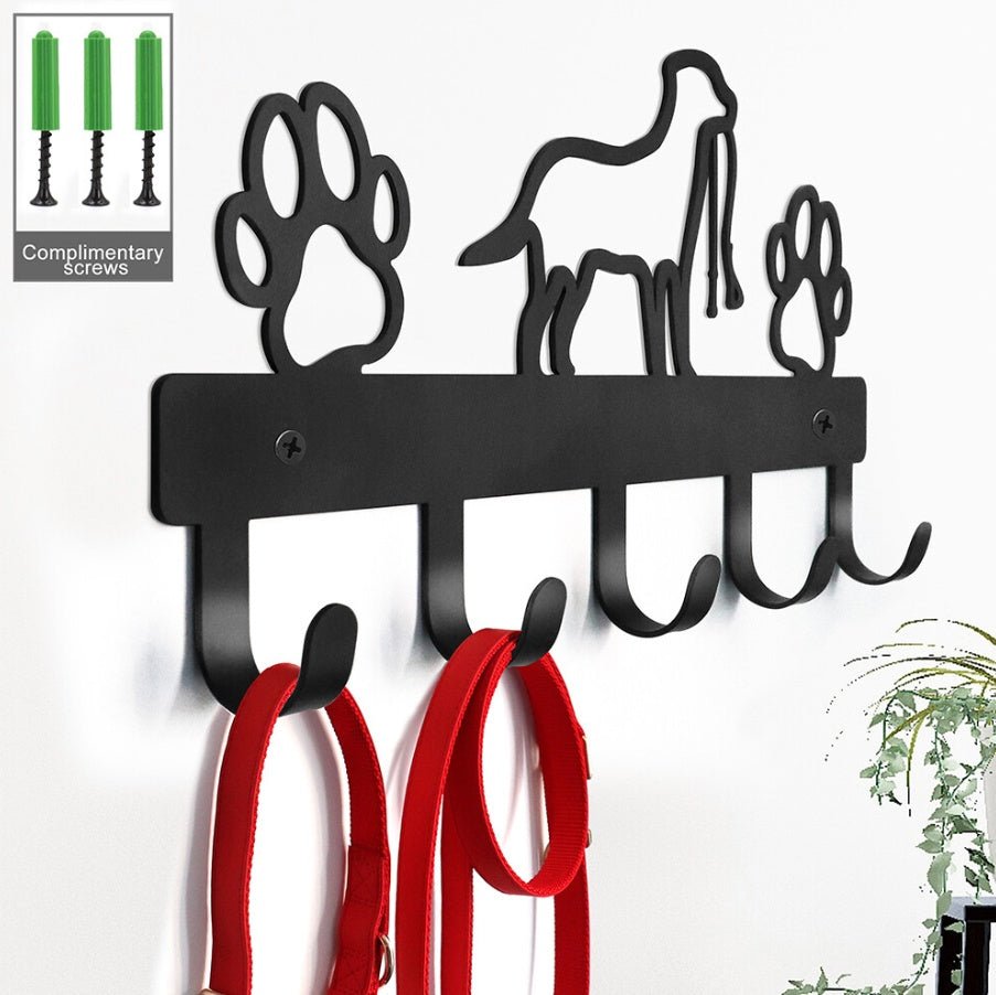 Black Metal Dog & Paws Wall Rack with 5 Hooks – Decorative Key, Leash, and Towel Holder (12.5 in.) - goosavvy.com