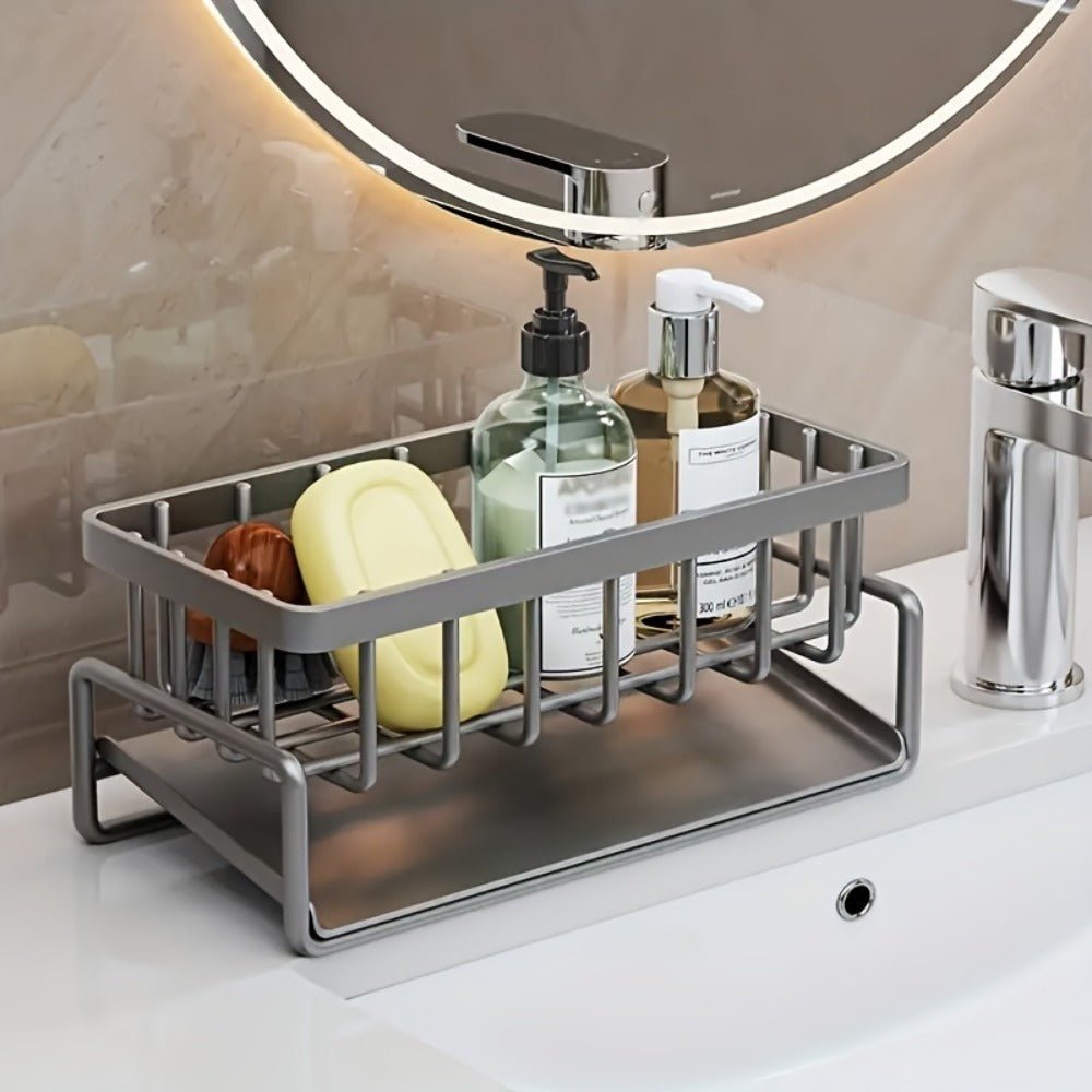 Black Stainless Steel Sink Caddy with Sponge Drain Rack & Dishcloth Holder - goosavvy.com