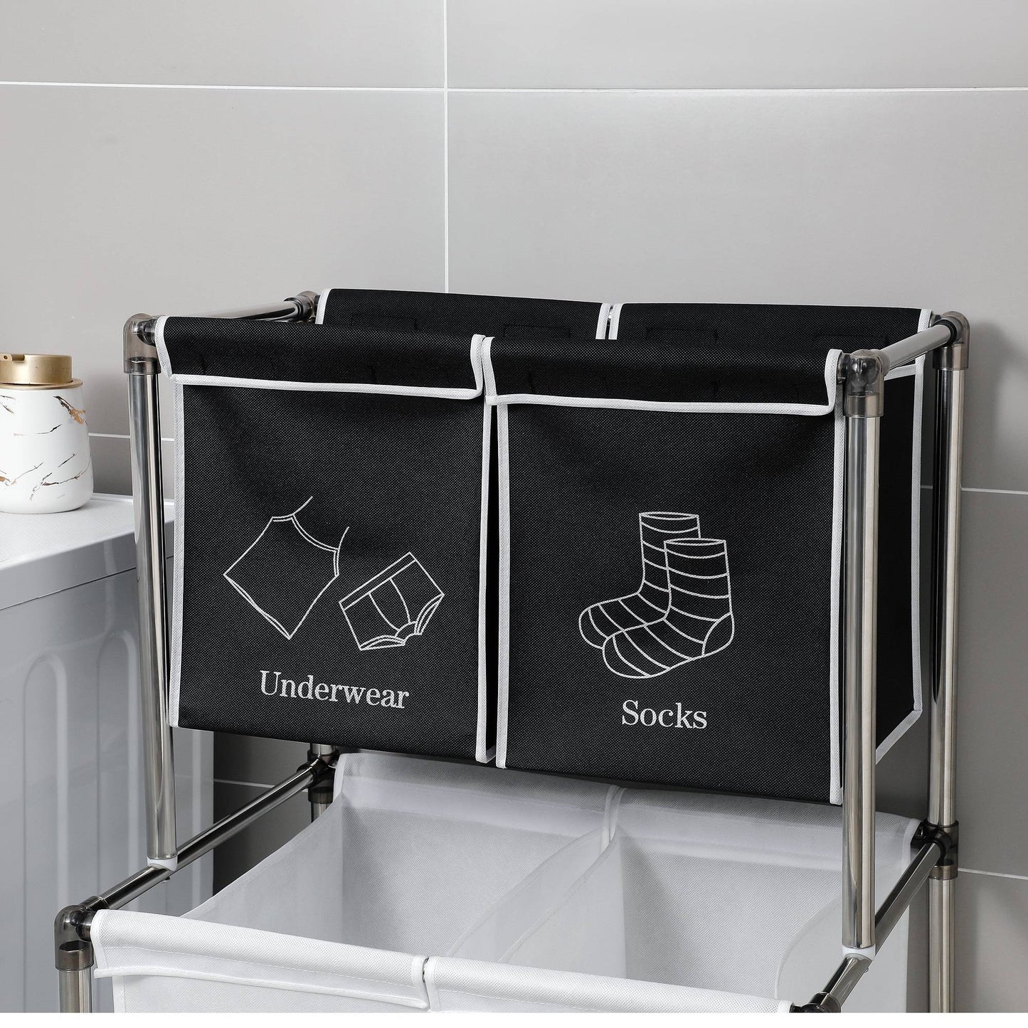 2-Tier Laundry Hamper Sorter with 4 Removable Bags for Easy Organization