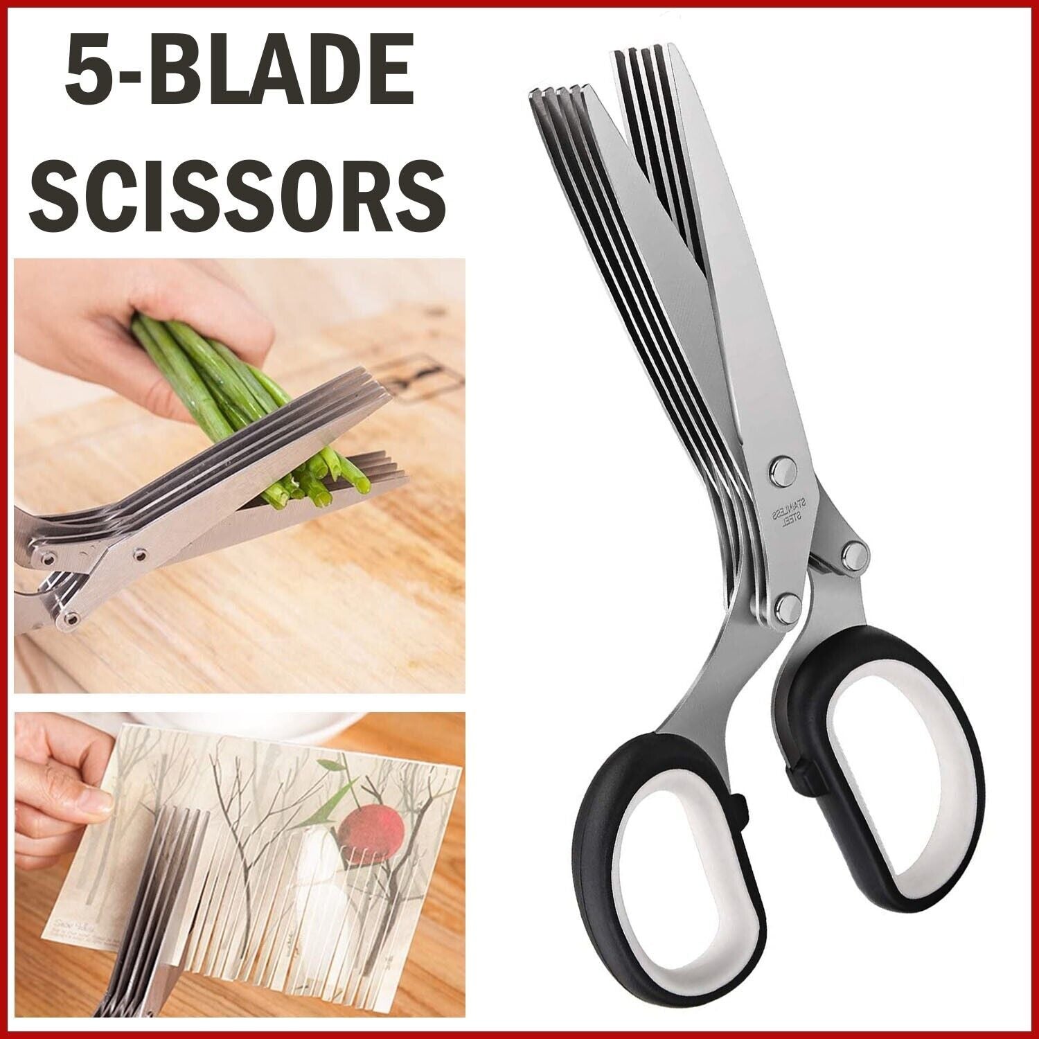 Herb Scissors with 5 Blades With Safety Cover and Cleaning Comb – Stainless Steel Shears for Fast Herb Cutting - goosavvy.com