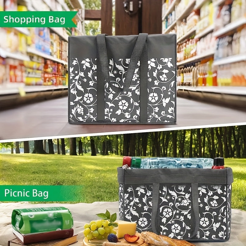 1pc Foldable Reusable Shopping Tote Bag – Water-Resistant & Heavy-Duty for Groceries – Reinforced Handles, Choose from 4 Stylish Patterns