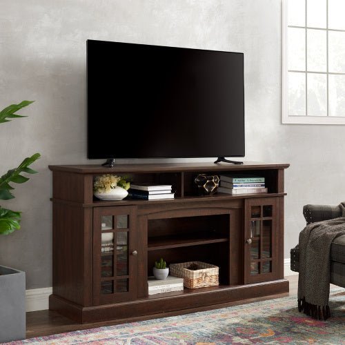 Classic 65" TV Stand Entertainment Console with Open & Closed Storage, Espresso, 58.25” Wide - goosavvy.com